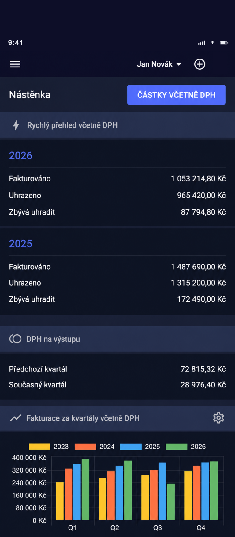 Náhled aplikace Fakturyon – nástěnka na mobilu
