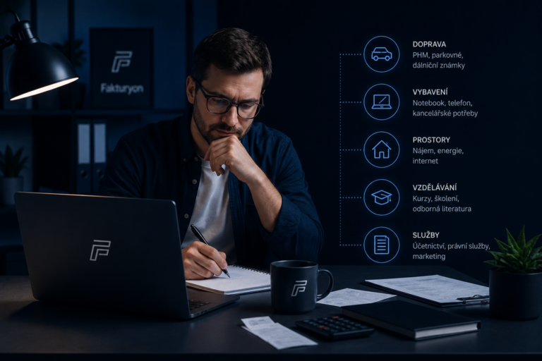 Podnikatel u notebooku a přehled kategorií daňově uznatelných výdajů OSVČ